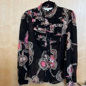 Trina Turk Sheer Long Sleeve Blouse